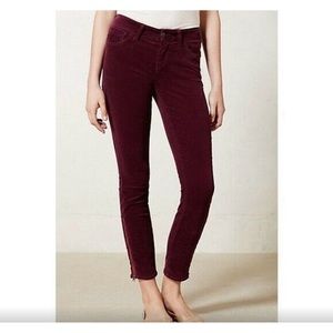ANTHROPOLOGIE PILCRO FIT STET BURGUNDY CORDUROY ANKLE ZIP PANTS - Size 29